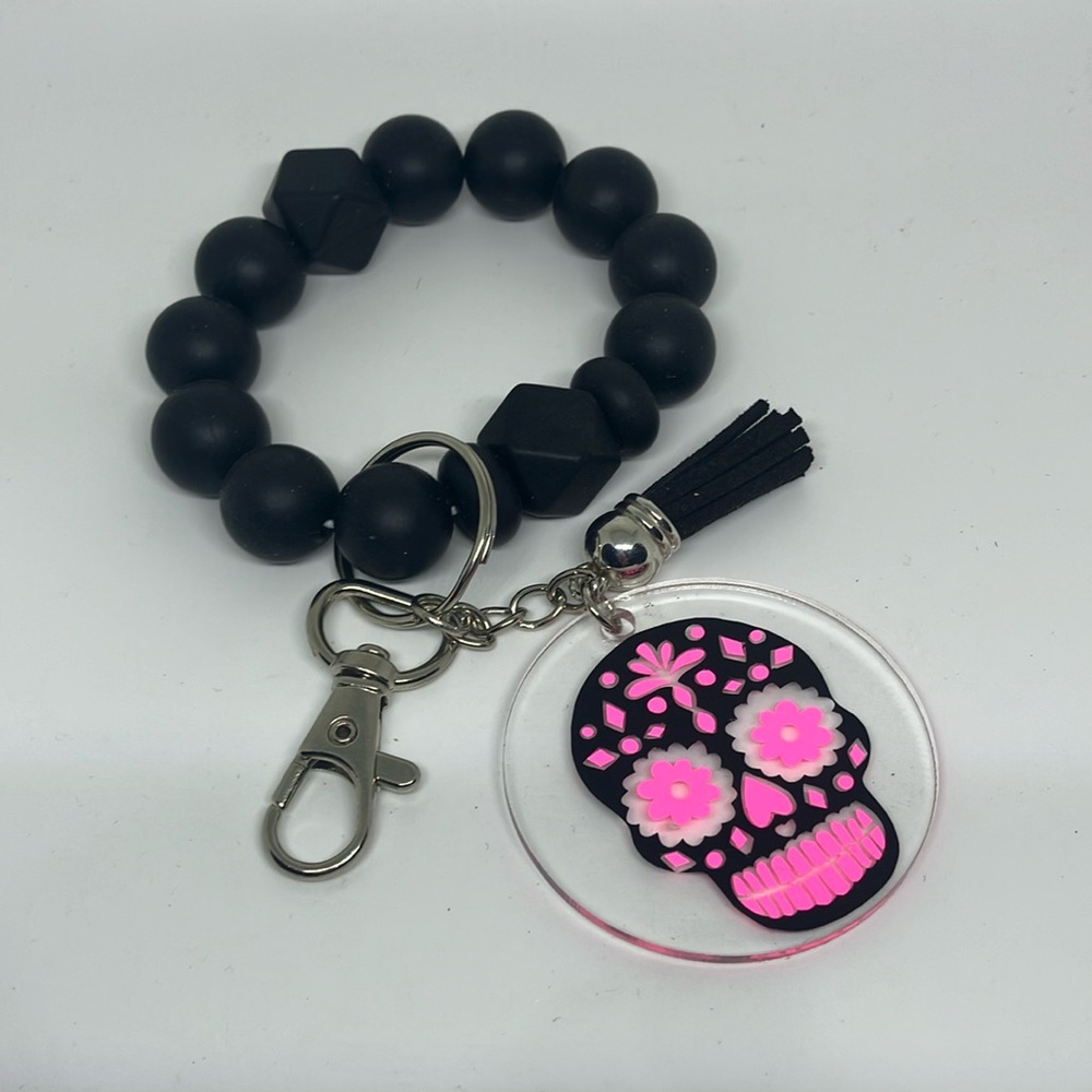 Silicone beaded wristlet keychain
